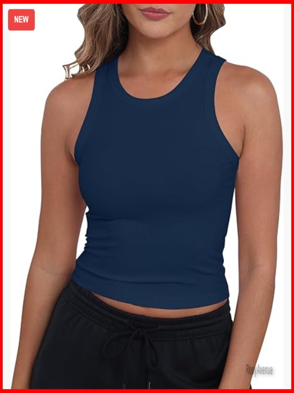 Sleeveless High Neck Racerback Ribbed Knit Fitted Cotton Cropped Tank Top